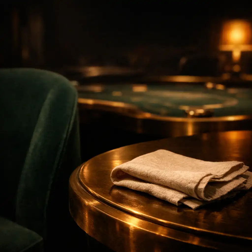 Bronze edging, felt-green upholstery and amber light in the Suppervion lounge