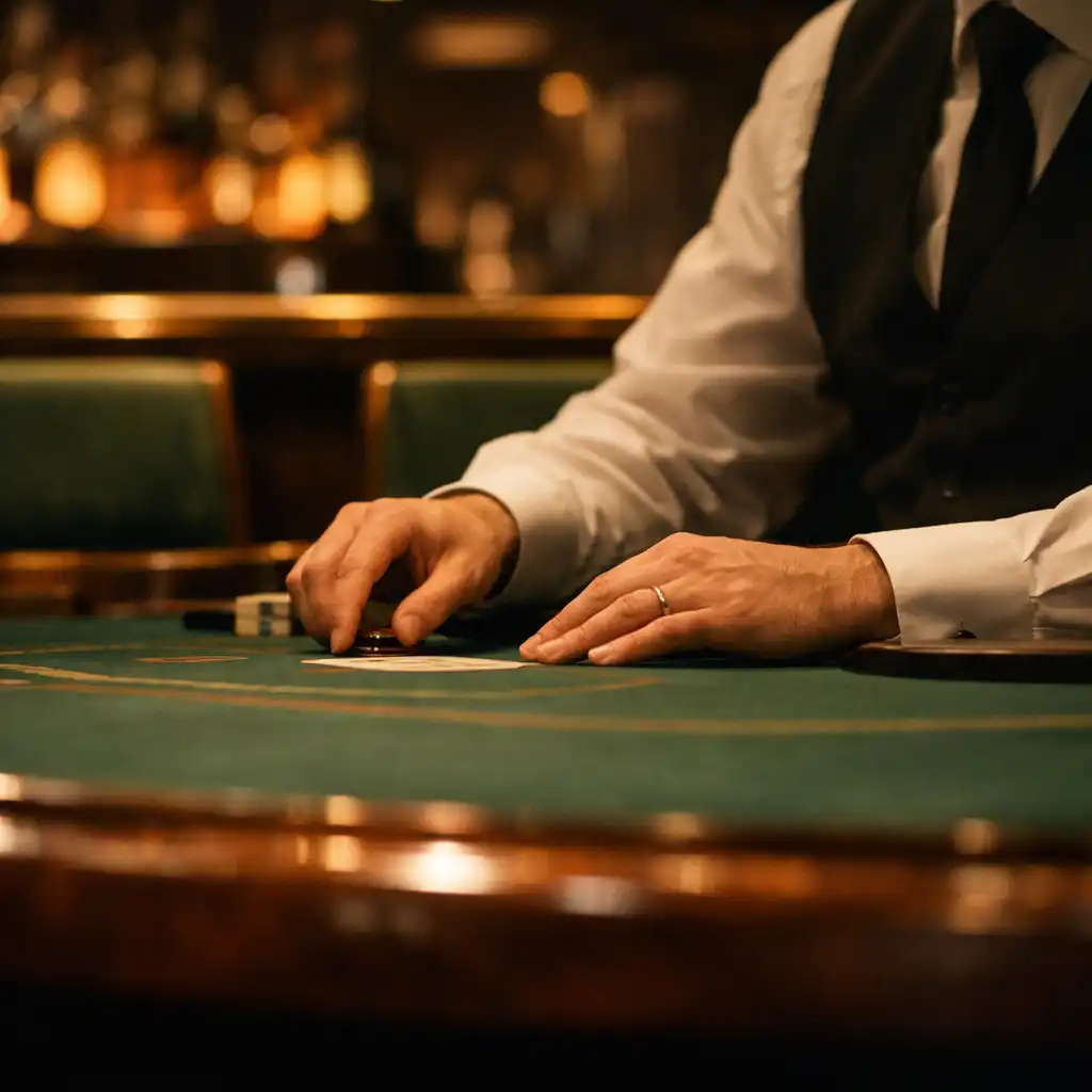 A live croupier at a refined physical gaming table in Suppervion's lounge