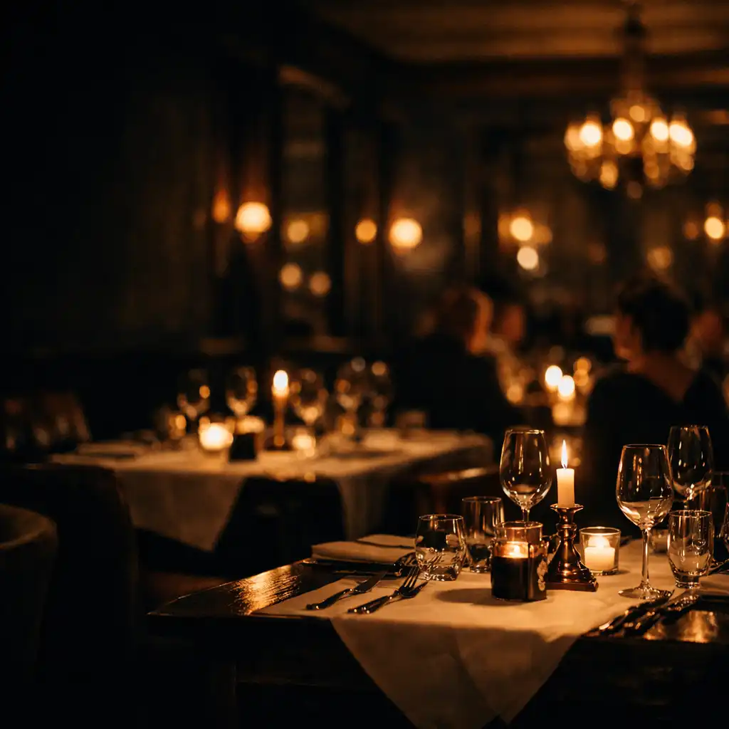 Candlelit dining tables prepared for service at Suppervion