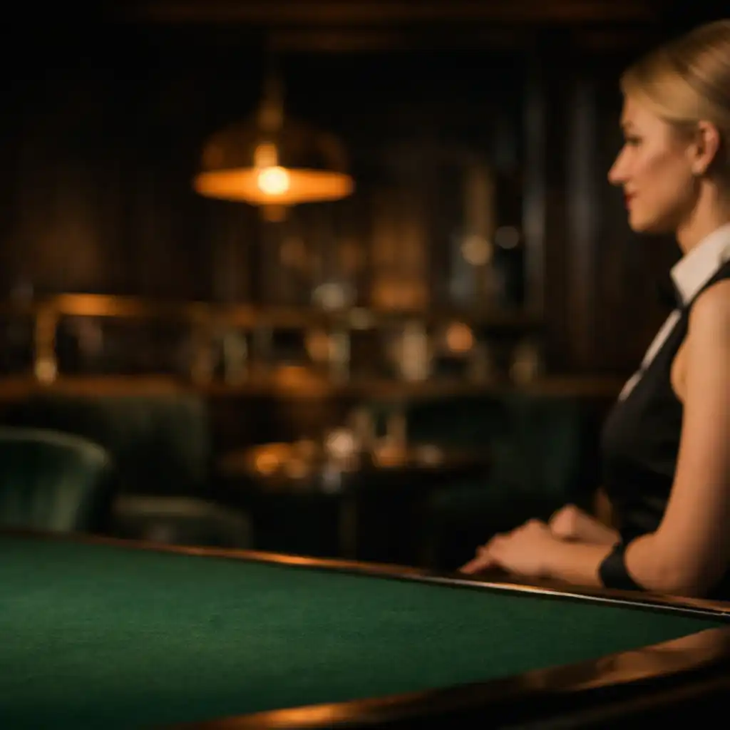 Refined physical gaming lounge with felt-green table and croupier at Suppervion